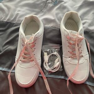 Women's White Sneakers with Rose Gold Glitter Laces $20